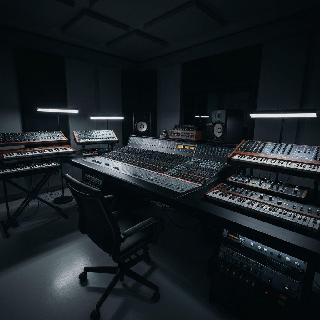 Modern music studio with technology and sound equipment
